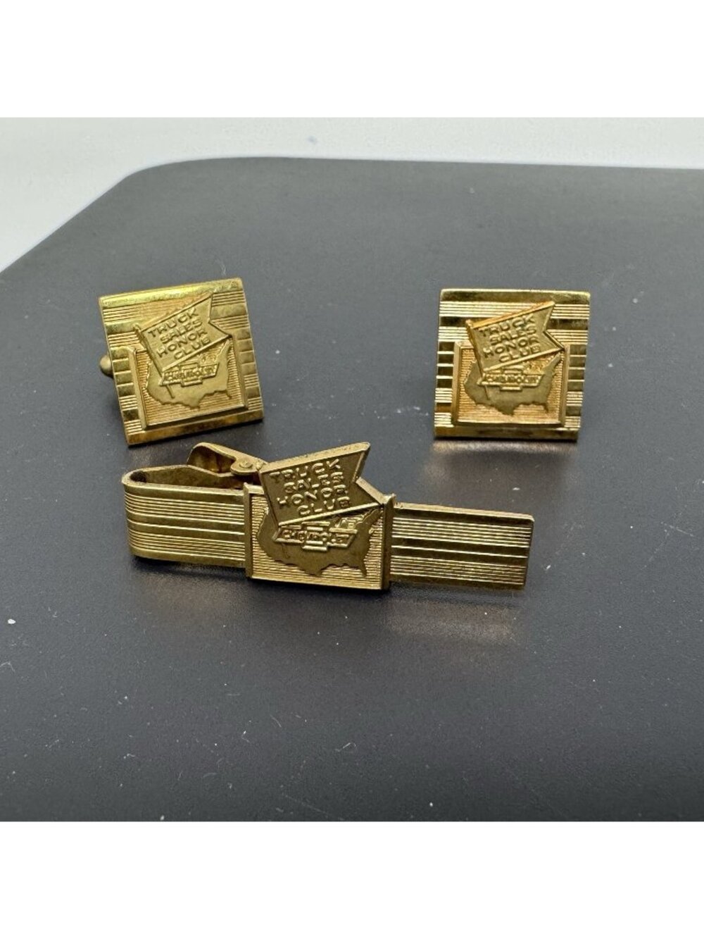 Chevrolet Truck Sales Honor Club 12KGF Gold Filled Vintag Tie Bar Clip Cufflinks